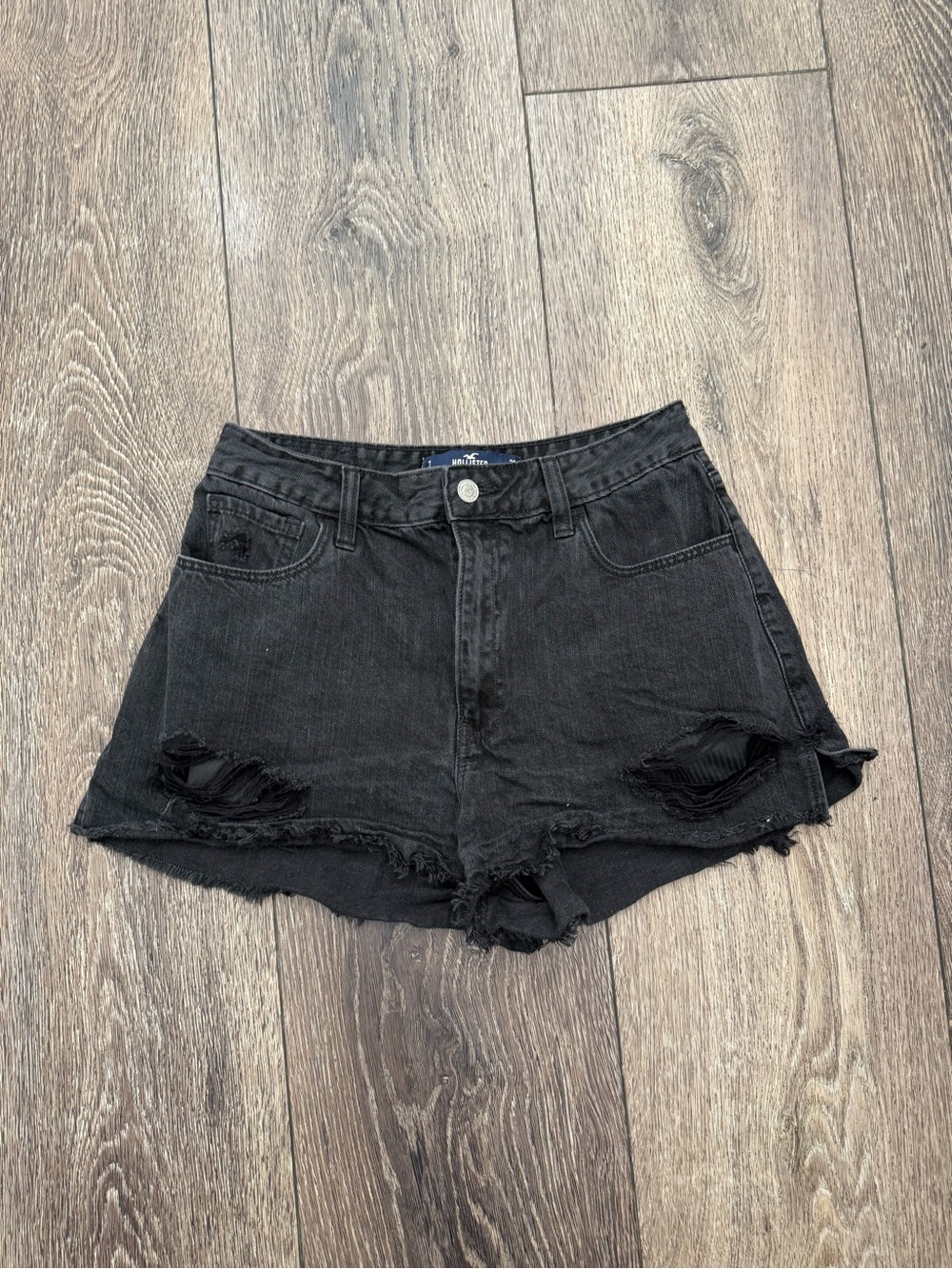 Hollister Black Distressed High-Rise Jean Shorts